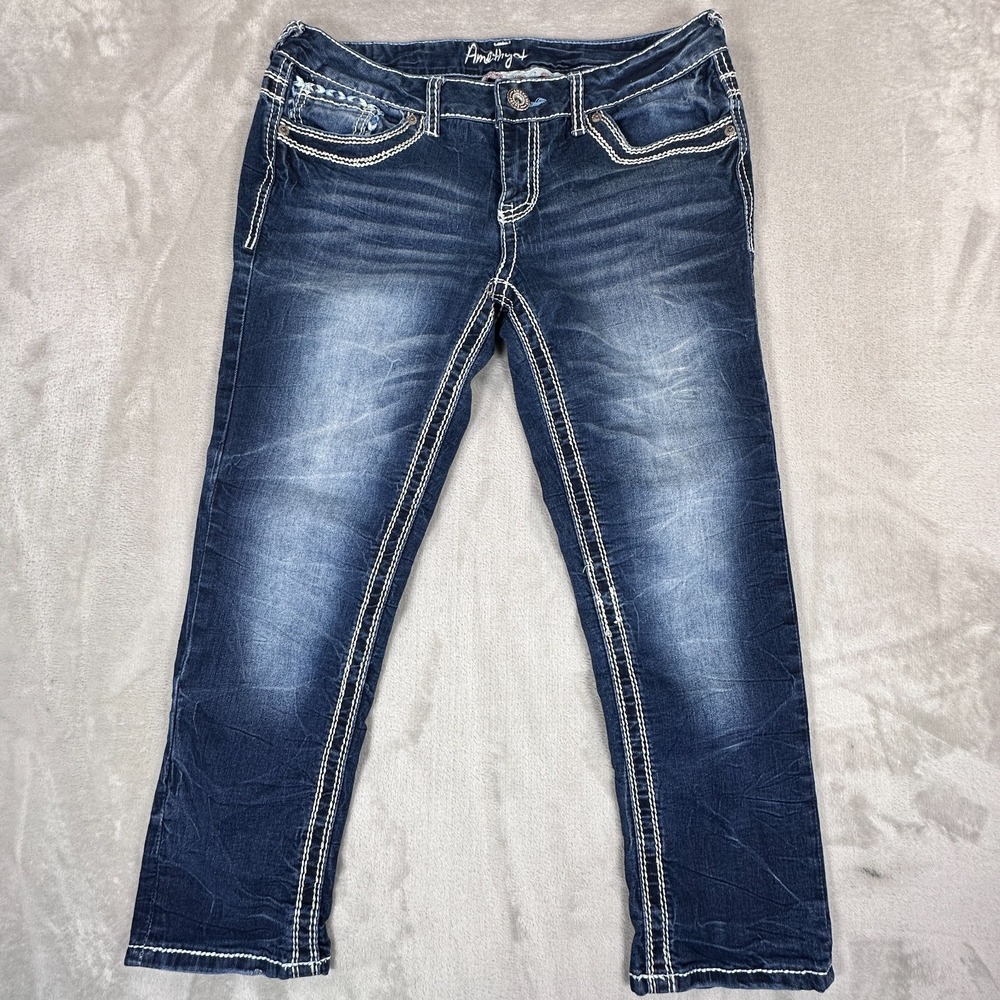 Amethyst Crop Jeans Womens 11 Blue Denim Cotton Stretch Low Rise Straight Leg